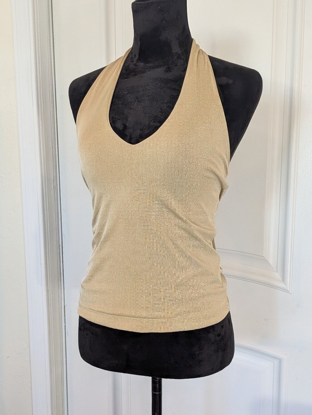 Vintage Merrelee's Gold Halter Top In Subltle Gold Shimmer. Snugs Perfectly! S